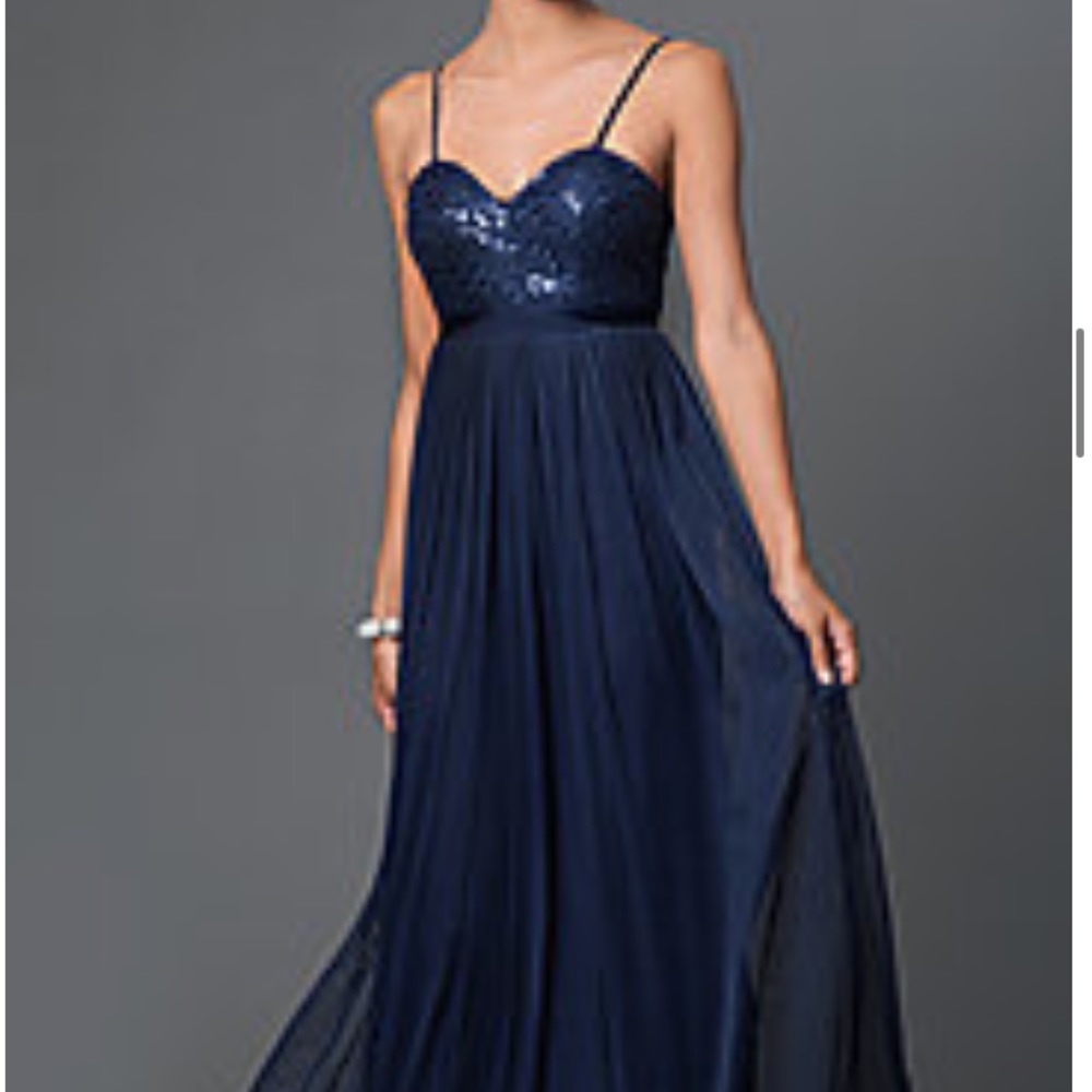 Floor Length Navy Blue Formal Dress